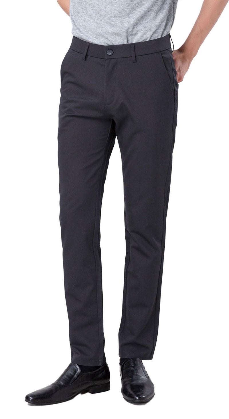 Plaid&Plain Menâ€™s Slim Fit Dress Pants Stretch Dress Pants 8101Charcoal 29X34 - Image 1